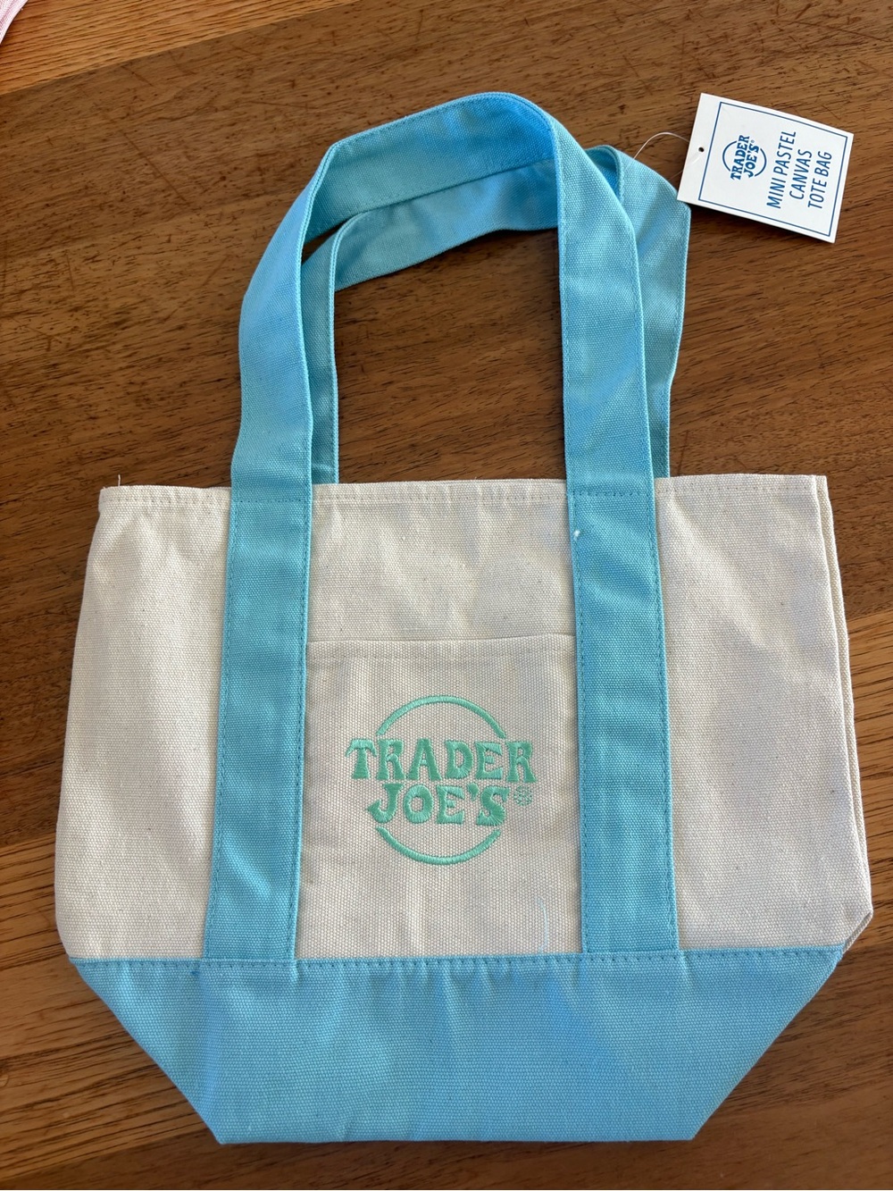 NET Trader Joe’s Mini Tote in Cream and Light Blue